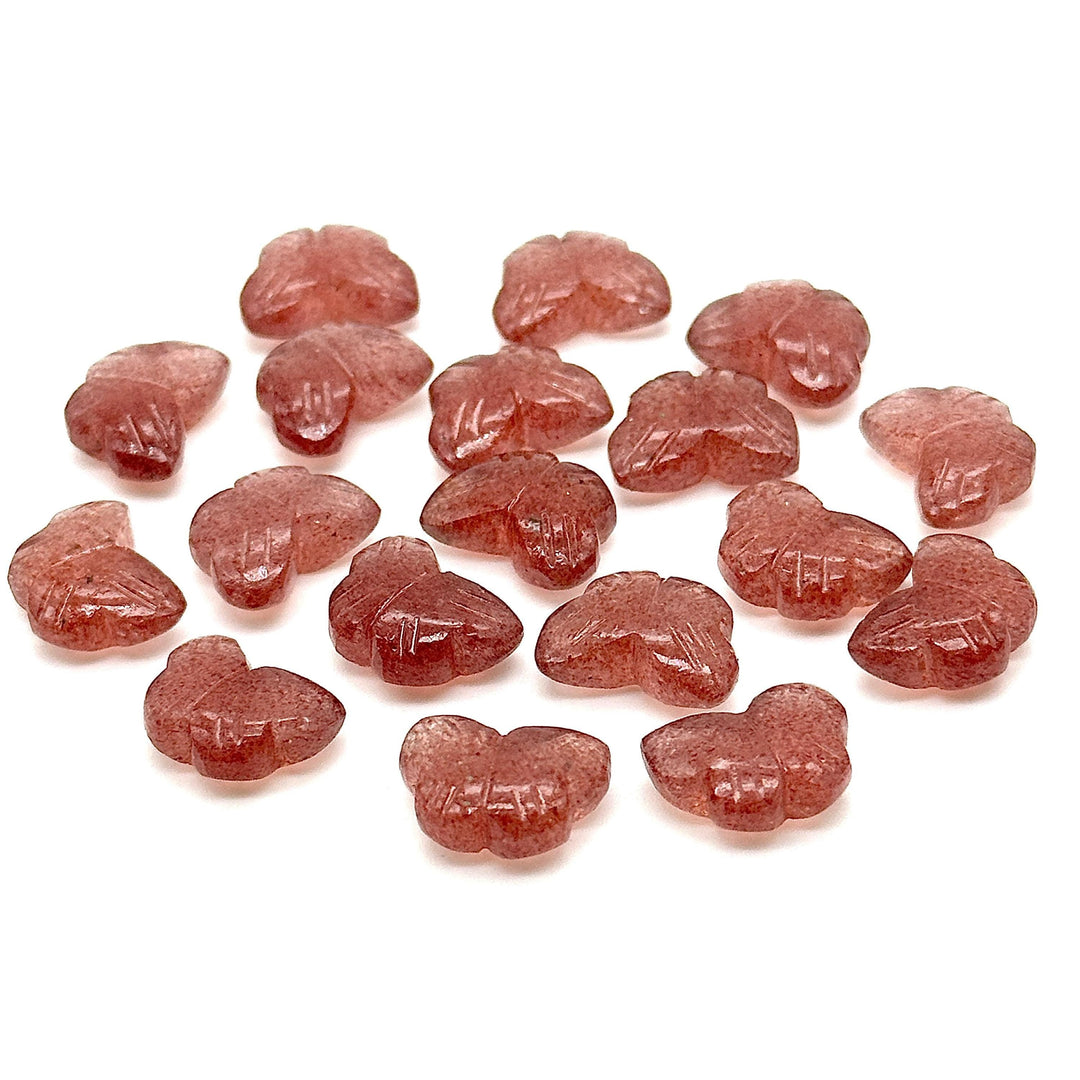 Pretty Pink Strawberry Butterfly Shape Beads, Strawberry Hand Carved Butterfly Briolettes, Gemstone Carvings, 13 MM, Loose Butterfly Charms