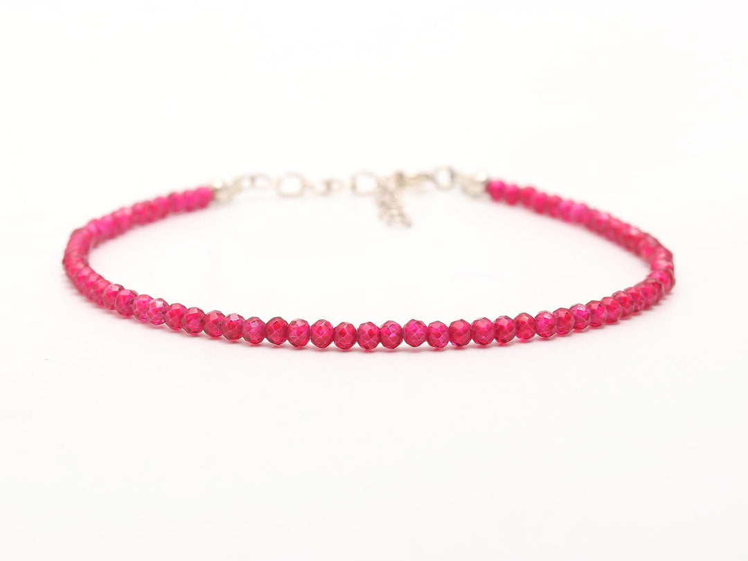 Amazing Red Jade Beaded Bracelet, Red Faceted Round Beads Bracelet, Gift for Her, 2 MM Beads Bracelet, 925 Silver Bracelet for Her