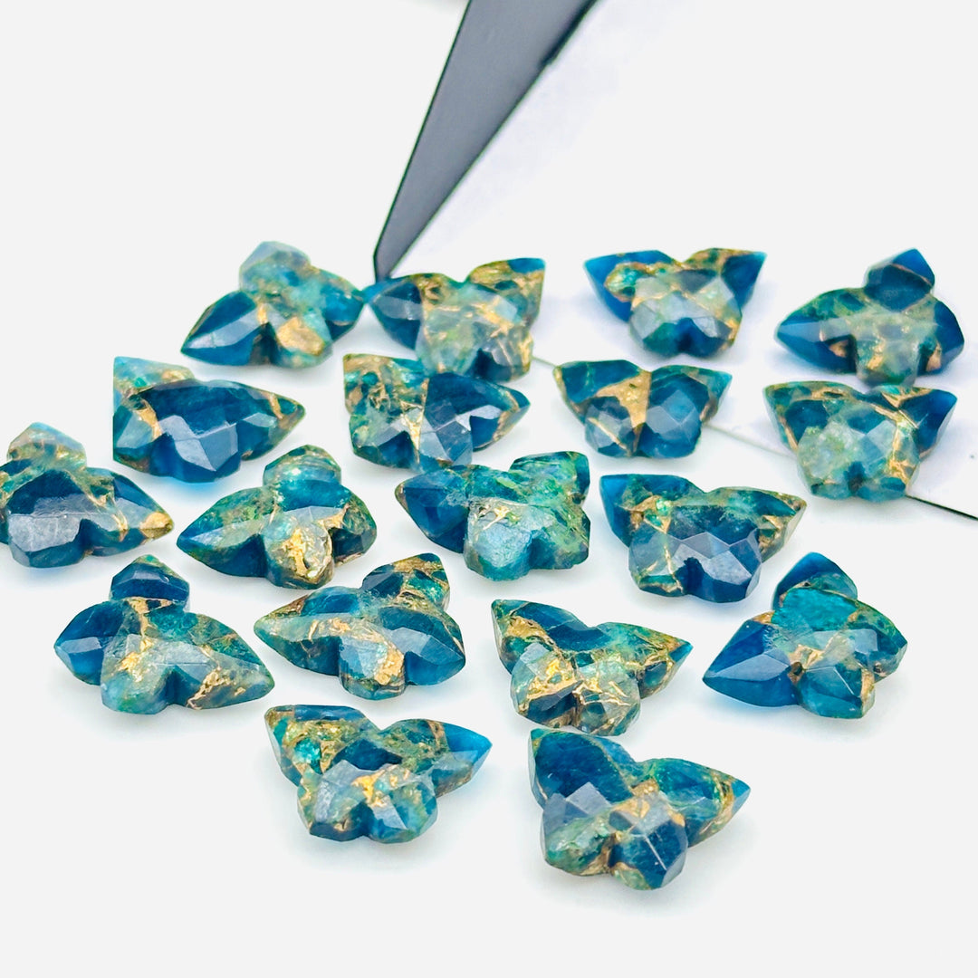 Pretty Butterflies, Mohave Neon Copper Turquoise Butterfly Shape Beads, Faceted Butterfly Gemstone, Neon Turquoise Carving Beads 14x10 MM
