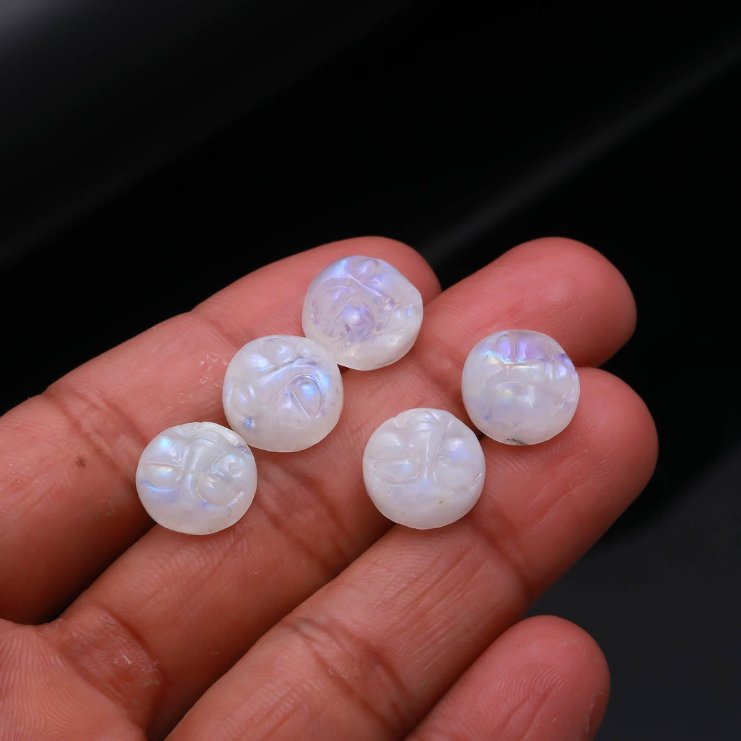 Flashy Rainbow Moonstone Moon Face Carving, 12mm Gemstone Charm