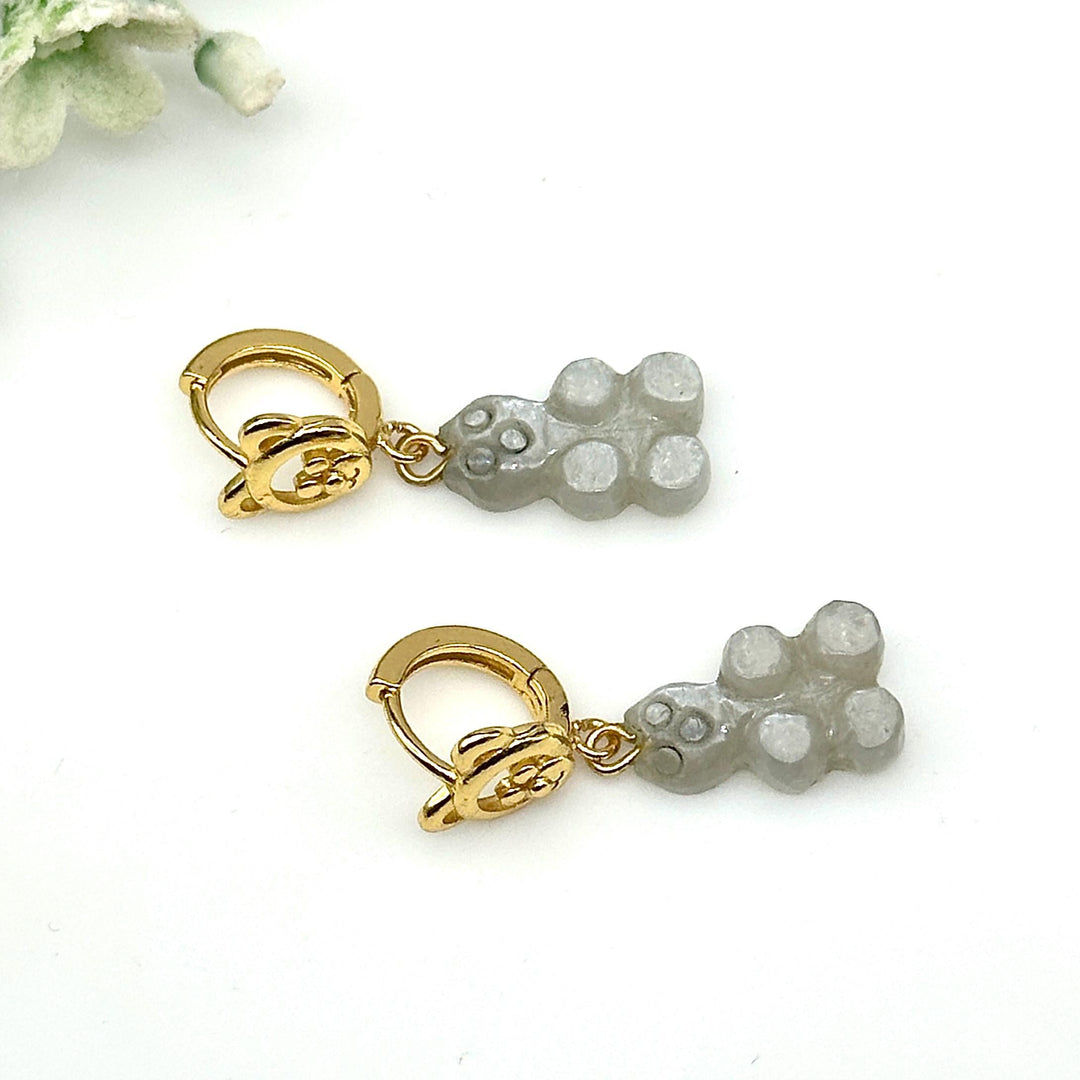 Gummy Bear Earrings, Grey Moonstone Carved Teddy Bear Earrings For Girls, Bridesmaid Gift, Anniversary Gift For Her, Handmade Jewelry