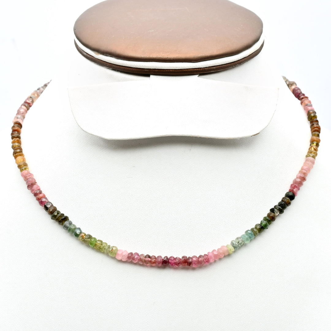 Watermelon Tourmaline Beaded Necklace: Faceted Rondelle Gemstone, 4.5 mm