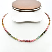 Watermelon Tourmaline Beaded Necklace: Faceted Rondelle Gemstone, 4.5 mm
