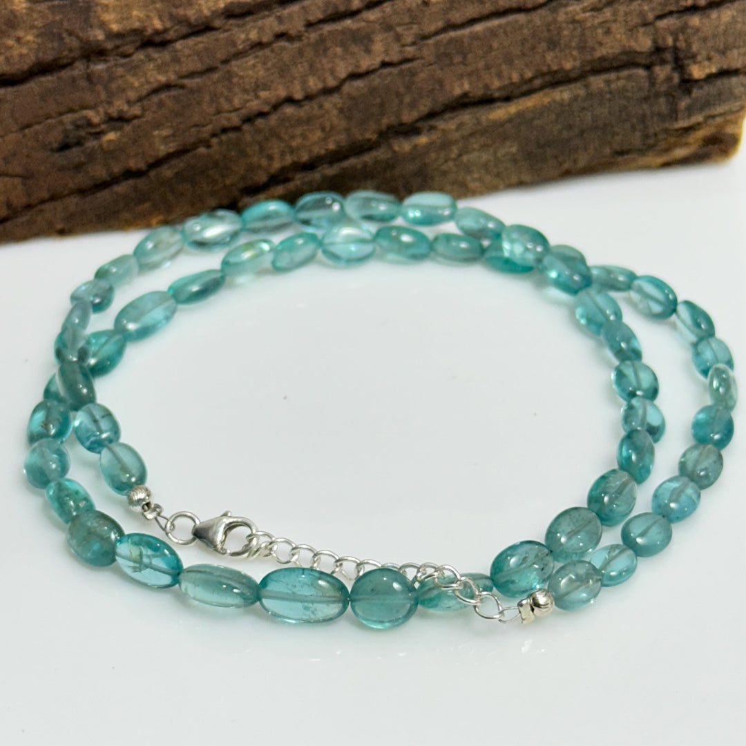 Dainty Sky Apatite Beaded Necklace, Natural Apatite Gemstone Necklace, Sterling Silver Jewelry, Sky Apatite Handmade Jewelry, Gift for her