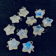 Natural Rainbow Moonstone Stars Shape Carved Gemstone Jewellery Making Charm With 925 Silver, Necklace Bracelet, Earrings Making Charms 10mm