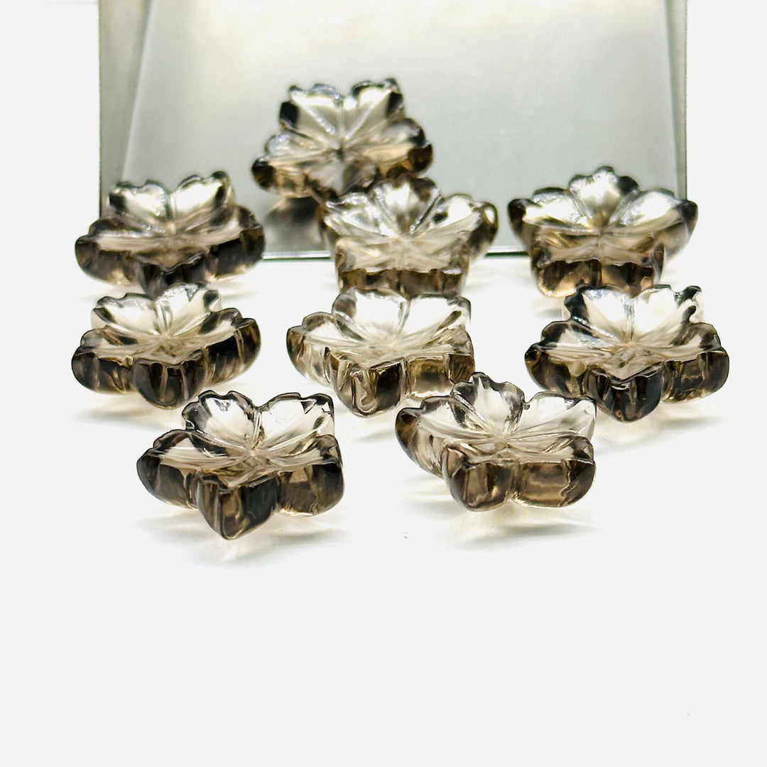 2,3,4,5pcs 100% Natural smokey quartz Flower Shape Carved Gemstone, Flower Shape Carving, Carved Gemstone For Jewelry 14mm