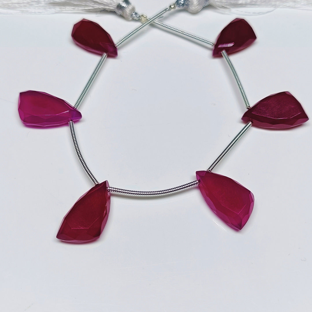 Lovely Hot Pink Chalcedony Fancy Beads, Queen Chalcedony Fancy Shape Faceted Beads, 6 Pcs Strand, 17X10 mm, Jewelry & Craft Making Beads