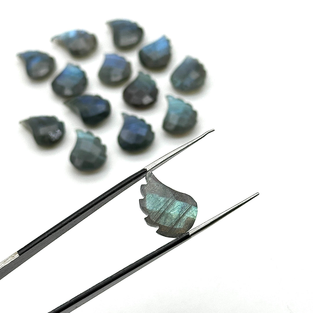Natural Labradorite Leaf Shape Beads, Hand Carved Labradorite Leaf Shape Briolette's, Faceted Fancy Carvings for Jewelry Making, 11X15 MM