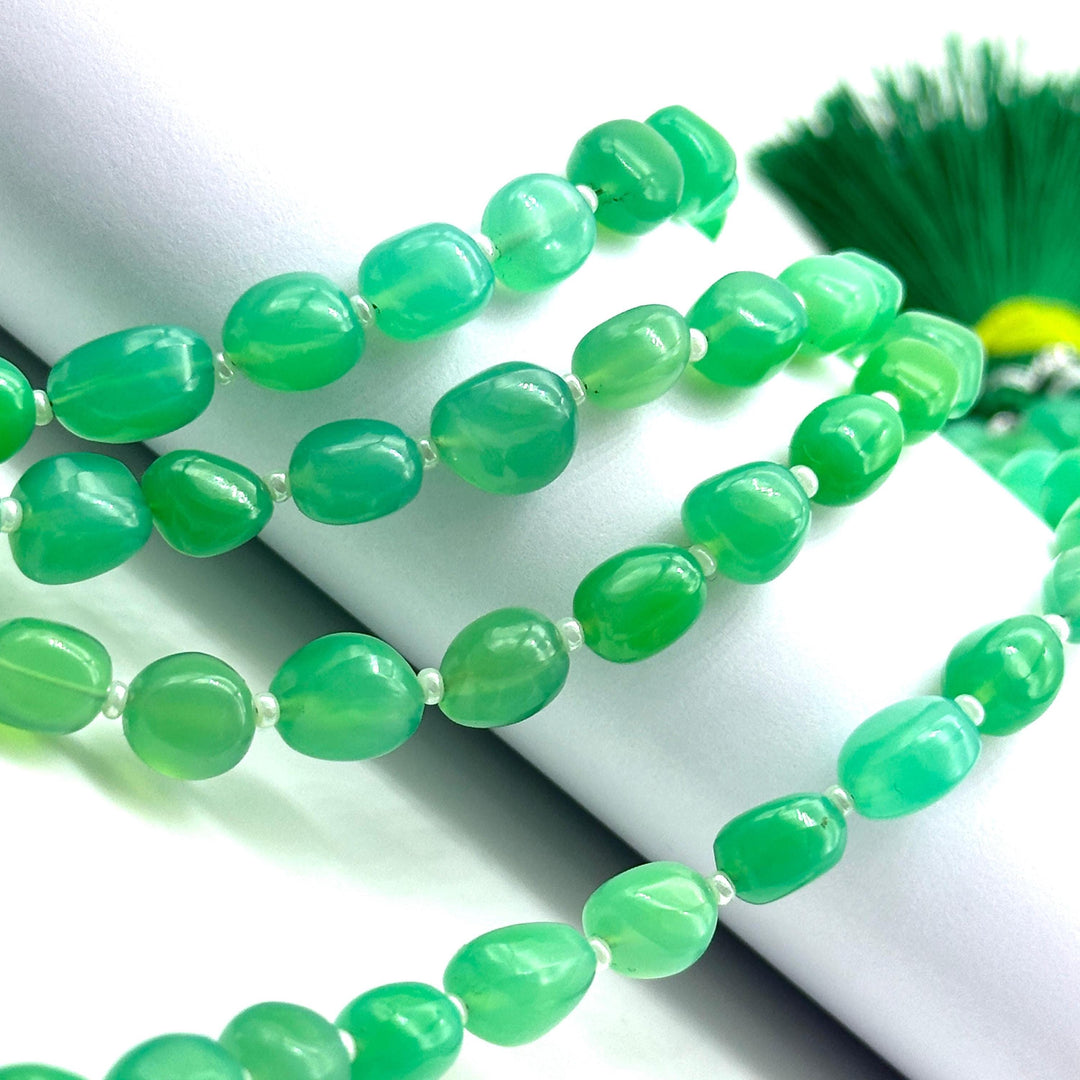 Natural Chrysoprase Nuggets Shape Beads, Green Chryso Chalcedony Tumble Shape Gemstone Beads, 6X8-7-9MM, 8" Smooth Jewelry Making Loose Bead