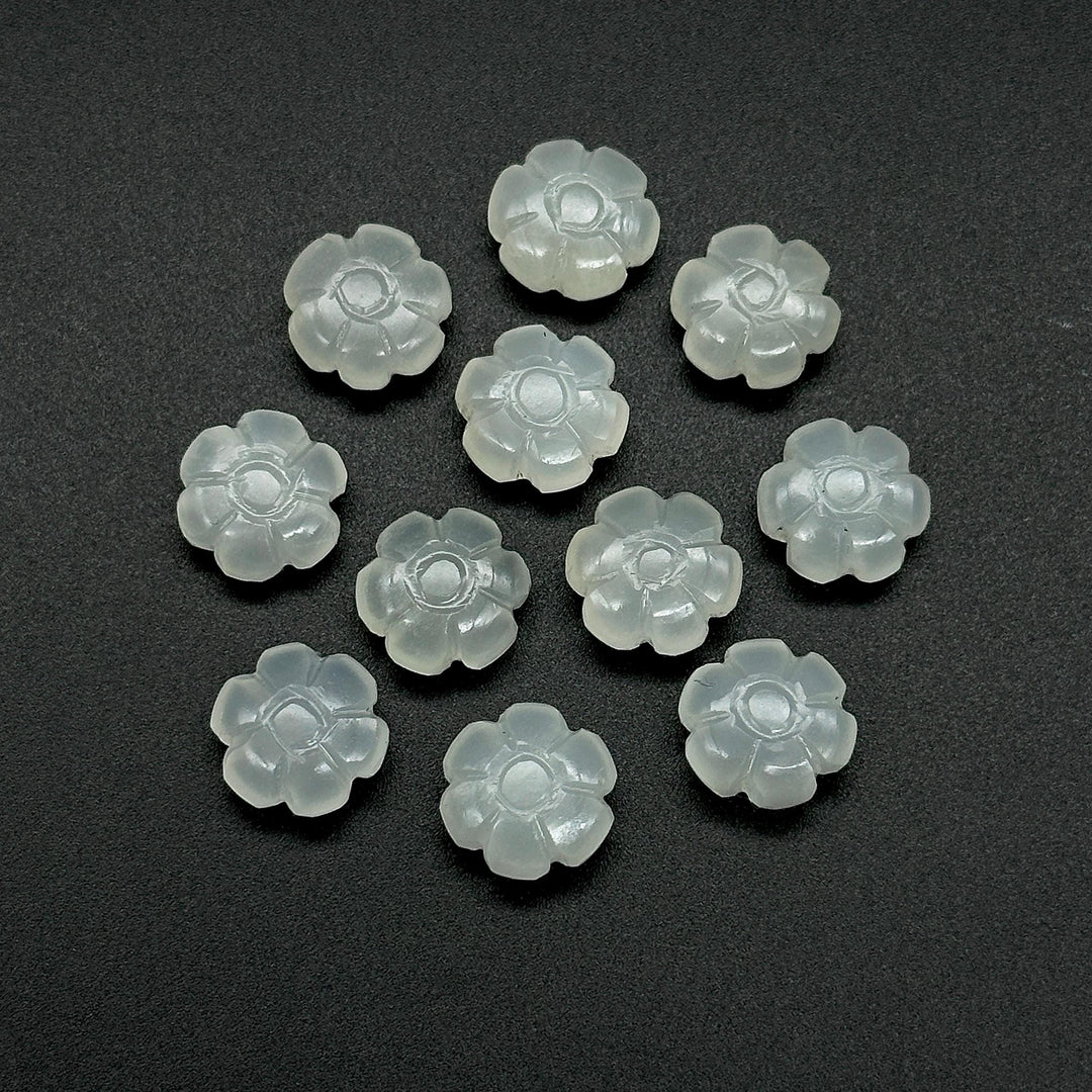 Hand Carved White Moonstone Flower Shape Beads, Genuine Moonstone Flower Shape Carving, Jewelry Making Loose Gemstone Charms, 12 MM