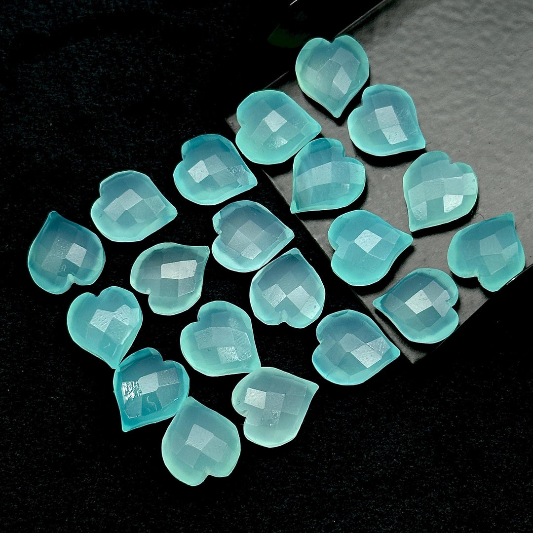 Beautiful Aqua Chalcedony Heart Shape Beads, Hand Carved Heart Charms for Jewelry Making, Faceted Heart Shape Briolette's, 13 MM