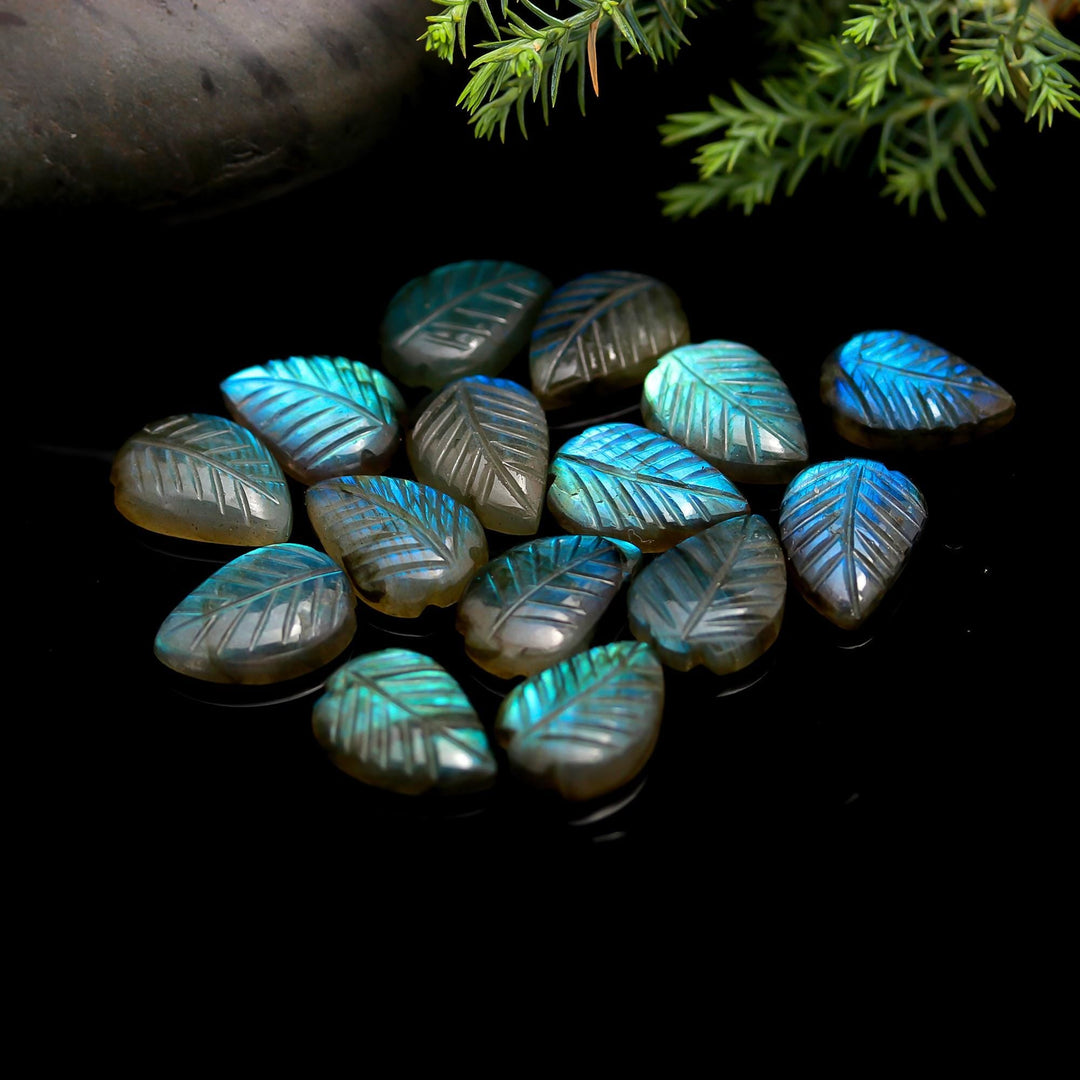 Flashy Labradorite Leaf Shape Beads, Carved Labradorite Leaf Shape Beads, 17 MM Loose Leaf Charms for Jewelry Making, Leaf Carving Gemstone