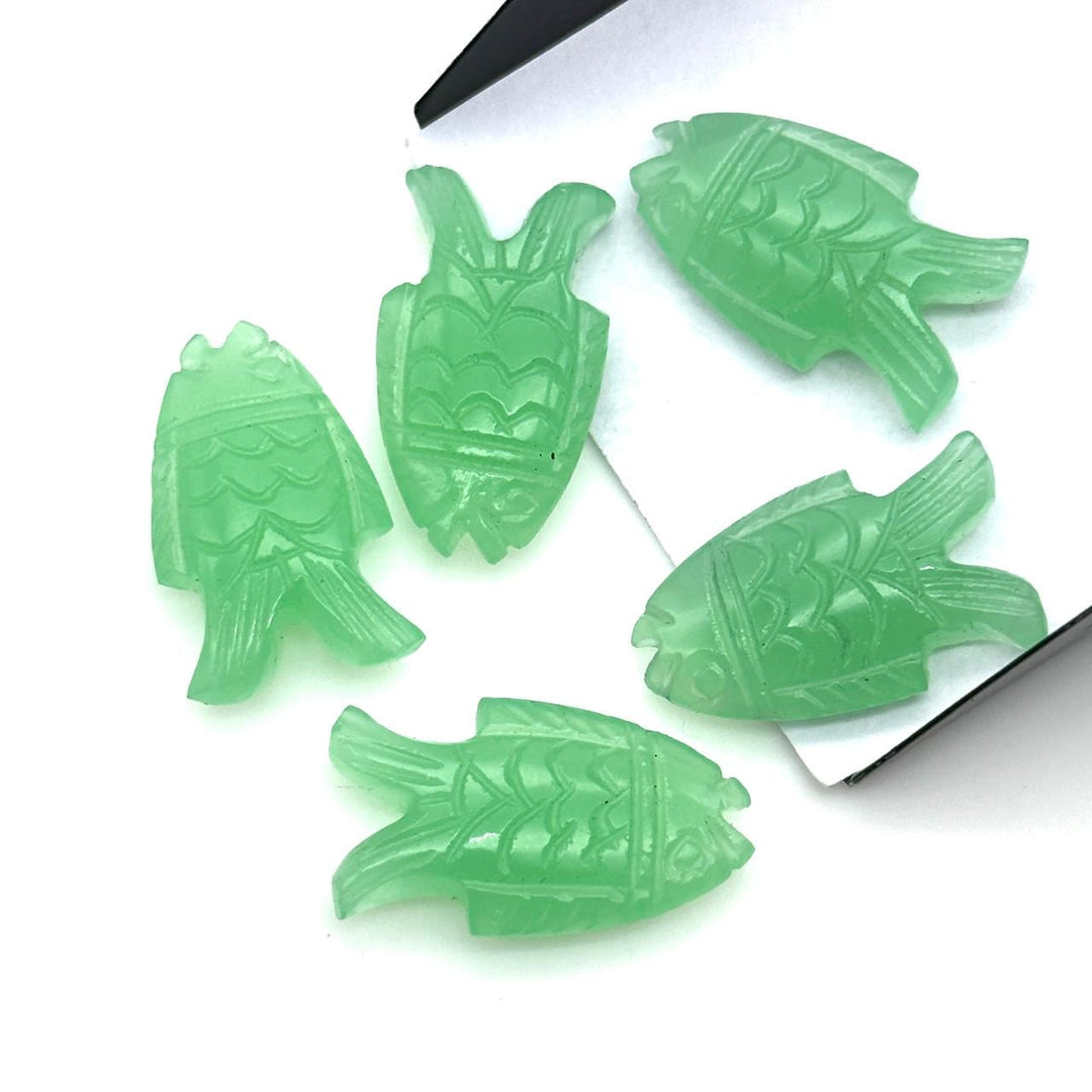 Pretty Green Chalcedony Fish Carving, Hand Carved Fish Shape Gemstone, 17X26 MM, Feminine Energy Fish Charm, Healing Crystal Fish Beads