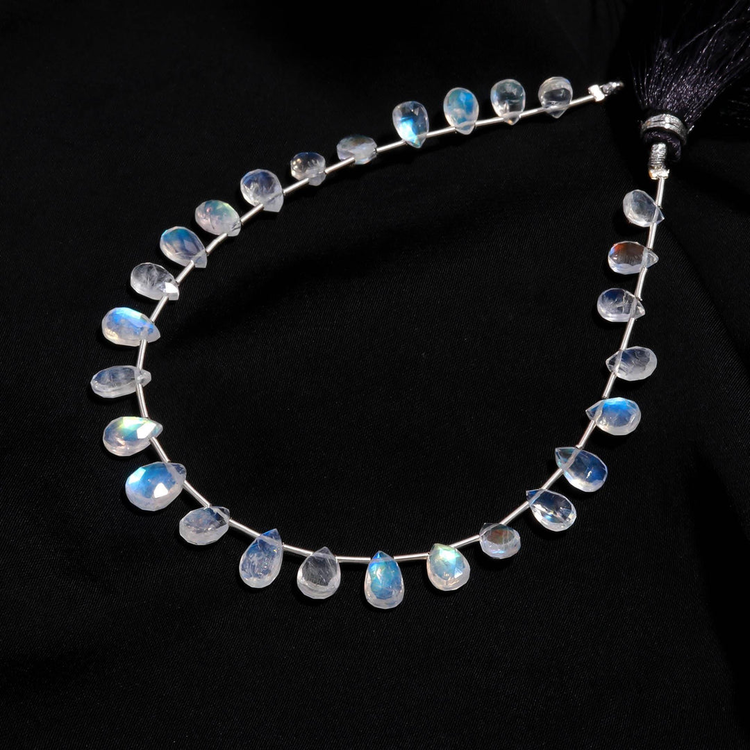 Super Rainbow Moonstone Faceted Pear Beads, High Flashy Rainbow Moonstone Pear Shape Briolette's, Side Drill Pear, 7-8 MM