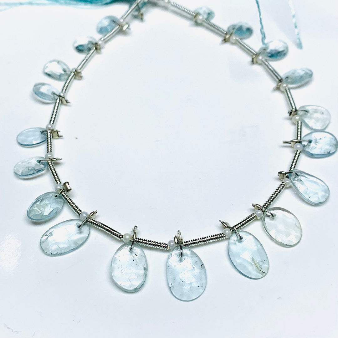 AAA Aquamarine Rose Cut Beads: Natural Gemstone Strand, 8 Inch