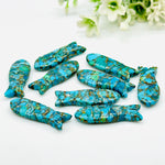 Load image into Gallery viewer, Natural Copper Turquoise Fish Carving Beads, Jewelry Making Gemstone Fish Shape Crystals, 30X10 MM