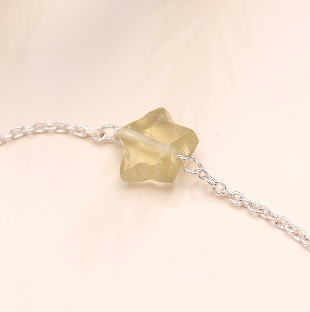 Natural Lemon Quartz Star Beads Bracelet, Lemon Quartz Healing Star Beads Jewelry, 925 Silver Bracelet Fancy Bracelet for Girls, 8 MM