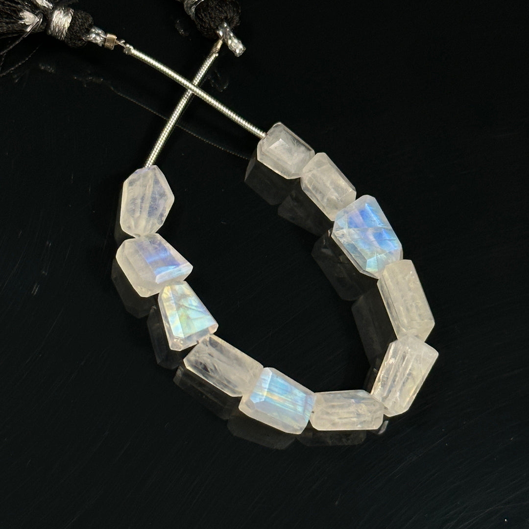 Flashy Rainbow Moonstone Tumble Shape Beads, Nuggets Shape Faceted Beads, 4" Strand, Blue Flashy Tumble Beads, Fancy Jewelry Making Beads
