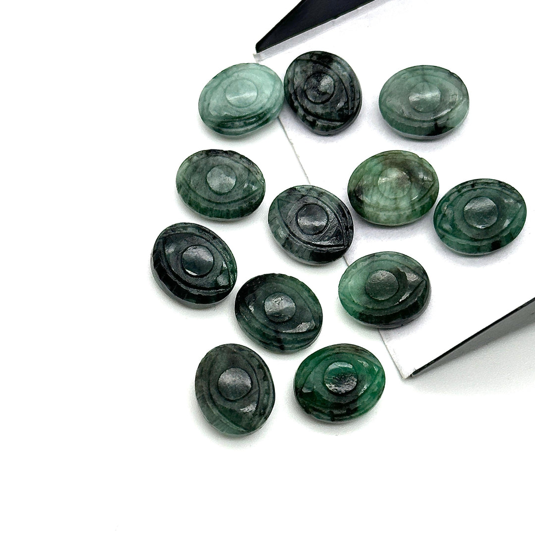 Natural Emerald Evil Eye Shape Briolettes, AAA Emerald Eye Shape Carved Beads, Evil Eye Protection Gemstone Beads, 12 MM, Green Eye Charms