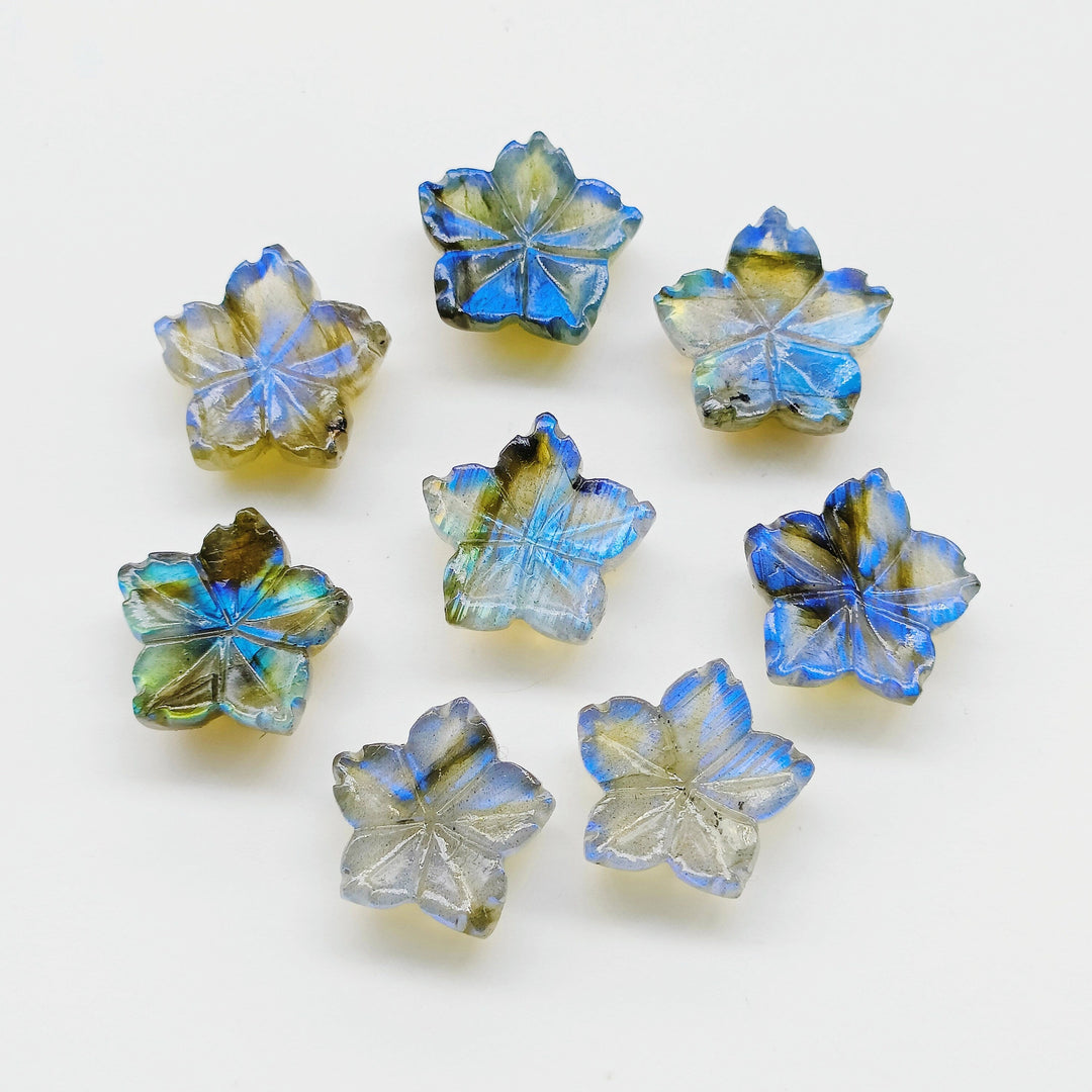 2,3,4,5pcs 100% Natural labradorite Flower Shape Carved Gemstone, Flower Shape Carving, Carved Gemstone For Jewlery 14 mm