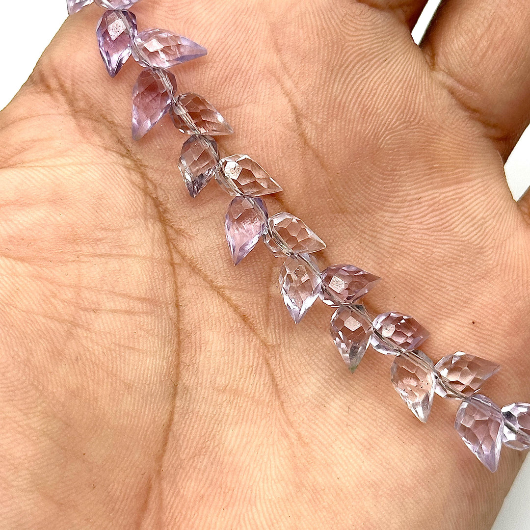 Natural Pink Amethyst Faceted Drop Shape Beads, 6X8 mm Teardrop Beads, Jewelry Making Side Cut Wholesale Earrings Beads 4 Inch Strand
