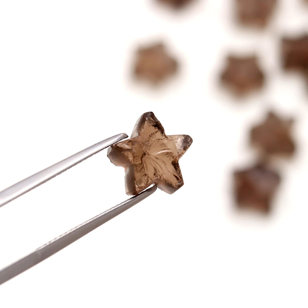 Raw Form Smokey Quartz Star Shape Beads, Brown Quartz Star Shape Gemstone For Jewlery, Loose Star Jewelry Beads 10 MM, Raw Stars Charm Beads