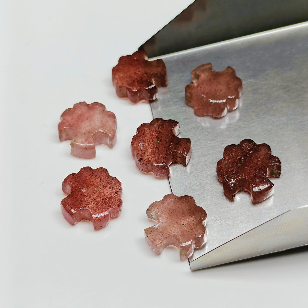 2,3,4,5,6 pcs 100% Natural Pink stawberry tree Shape Carved Gemstone, Loose Gemstone, fancy Shape Gemstone jewelry, Carved Gemstone 12X12mm.