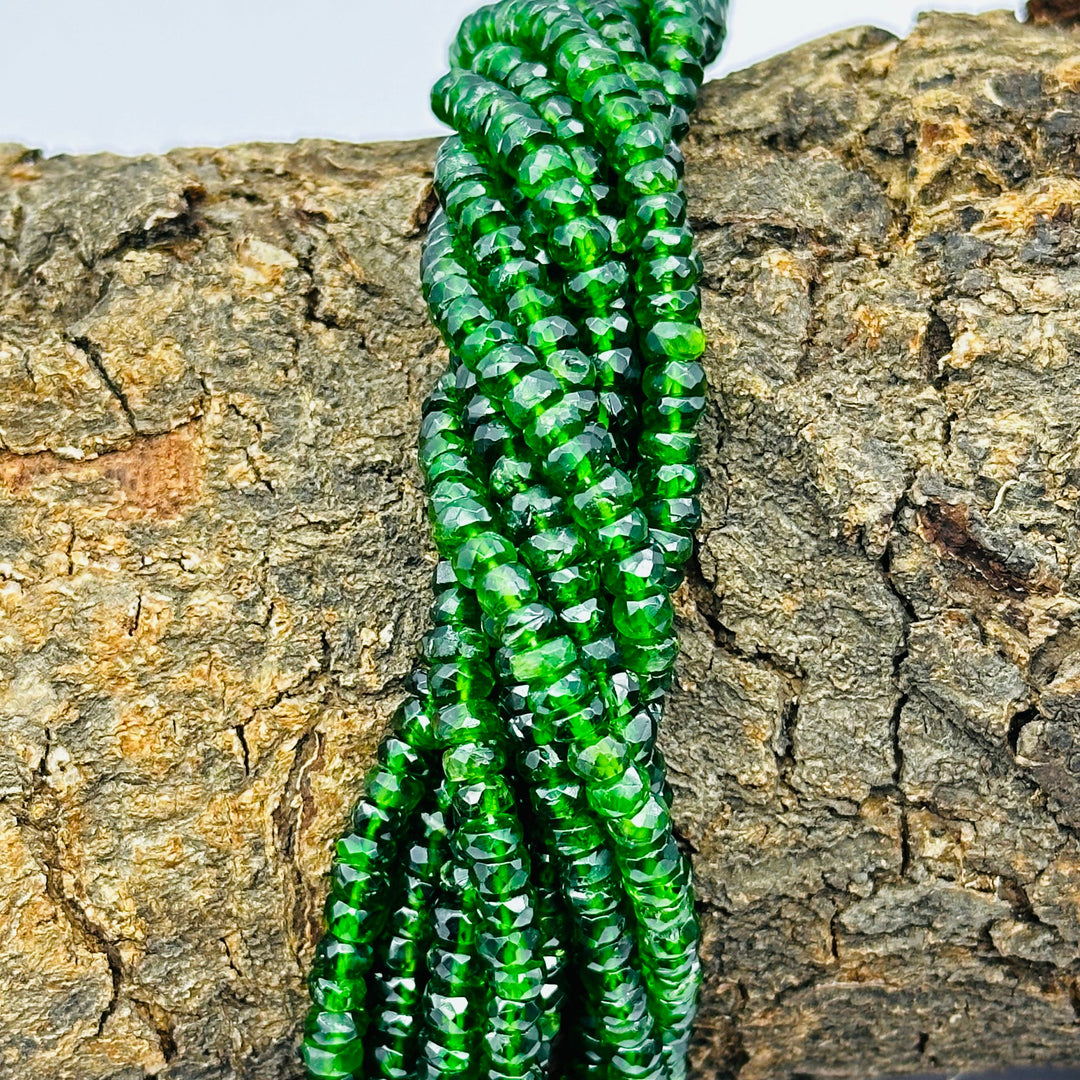 Chrome Diopside Faceted Rondelle Beads: Natural Green Gemstone, 3-4mm approx