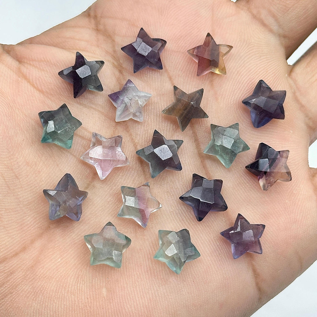 AAA Fluorite Faceted Star Shape Briolettes, Rainbow Fluorite Star Shape Gemstone Beads, Multi Fluorite Star Shape Loose Beads, 10 MM Stars
