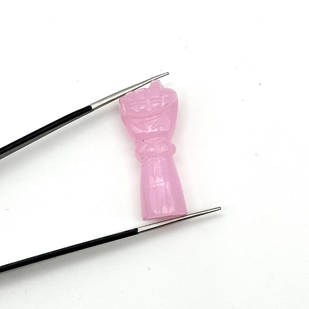 Amazing Pink Chalcedony Hand Shape Carving, Handmade Punch Shape Stone, 27 MM Loose Hand Fist Charm For Jewelry Making, Hamsa Charms Beads