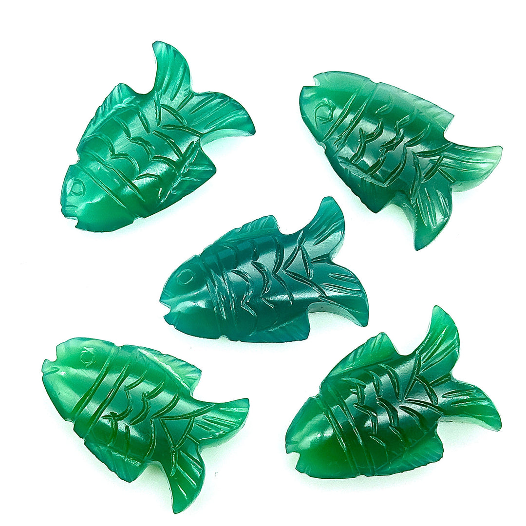 Natural Green Onyx Carved Fish Shape Gemstone, Hand Carved Fish Shape Gemstone, Jewelry Making Gemstones, 17X26 MM, Blue Fish Charm Pendant