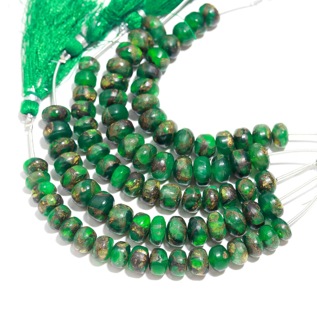 AAA Green Copper Turquoise Smooth Beads, Mohave Copper Turquoise Smooth Rondelle Beads, 9-10 MM Loose Gemstone Beads for Jewelry Making