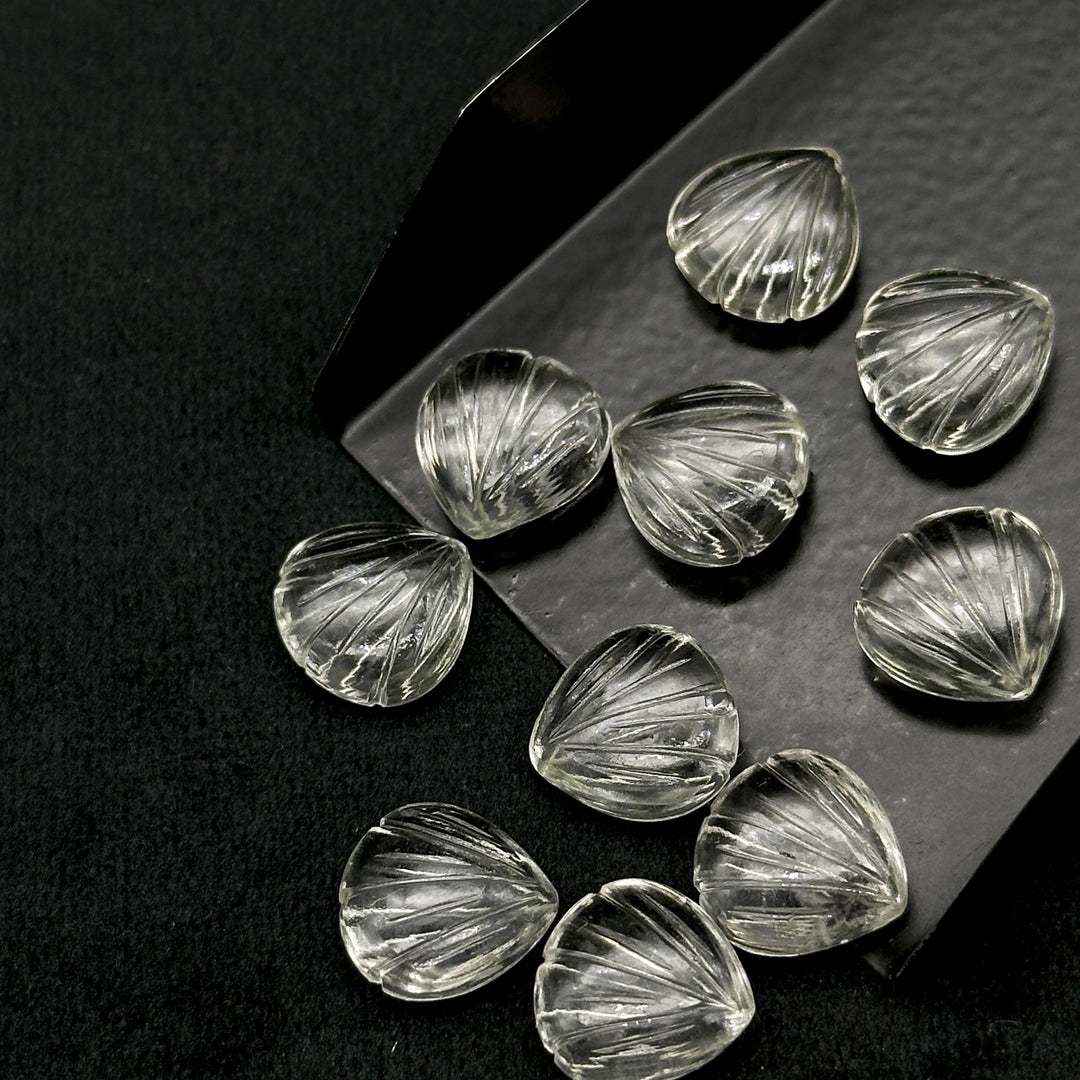 Natural Crystal Quartz Carved Shell Shape Beads, 12 MM Shell Beads, Carved Gemstone, Seashell Charm Gemstone, Hand Carved Shell Charms Beads