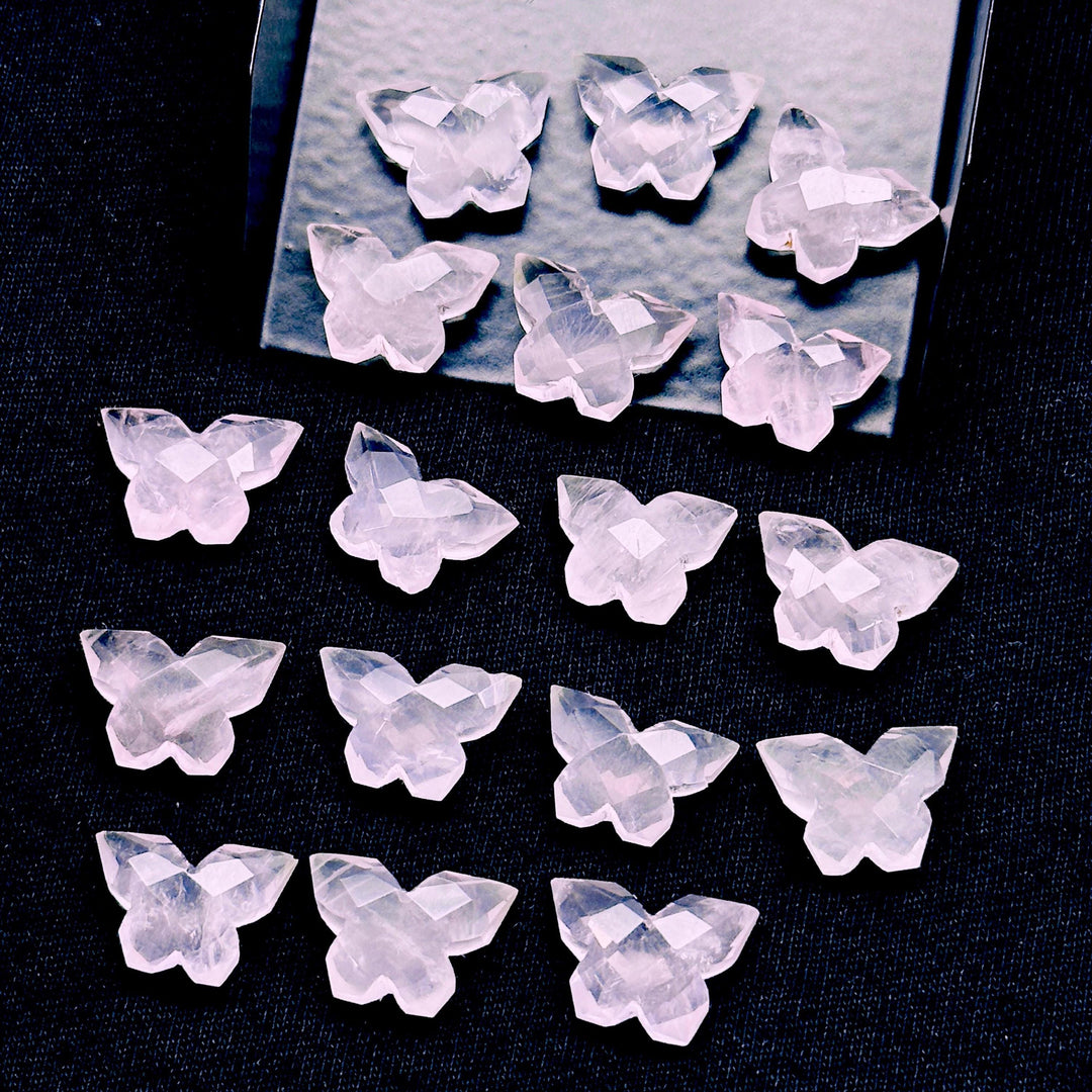 Natural Rose Quartz Butterfly Shape Beads, Faceted Butterfly Gemstone, Rose Quartz Animal Carving Beads For Jewelry, Charms Beads 14x10 MM