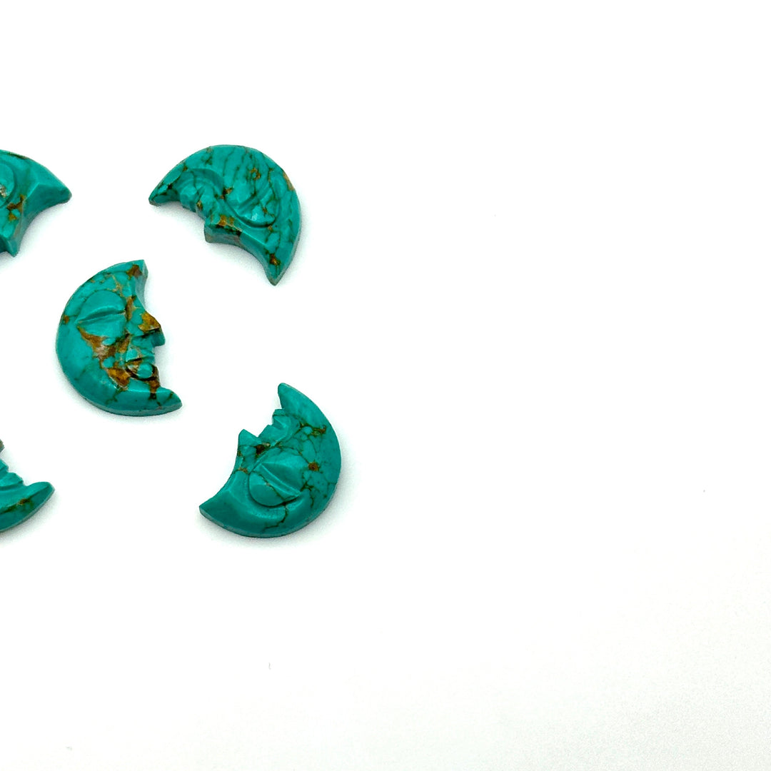 Hand Carved Copper Turquoise Moon Face Charm: Green Gemstone (18X13 MM)
