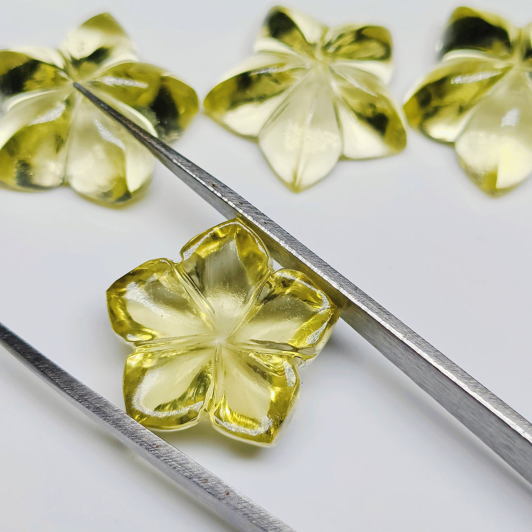 1,2,3,4,5 pcs 100% Natural Lemon Quartz Flower Shape Carved Gemstone, Flower Shape Carving, Carved Gemstone For Jewellery 15-16 mm