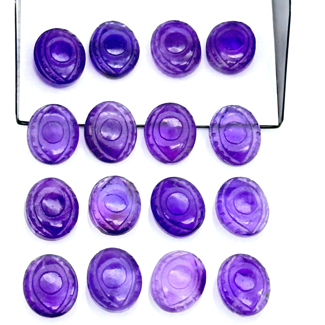 Natural Amethyst Evil Eye Beads, Hand Carved Gemstone Beads, Loose Oval Eye Beads, Evil Eye Charm Beads, Loose Carving Beads 10X12 MM