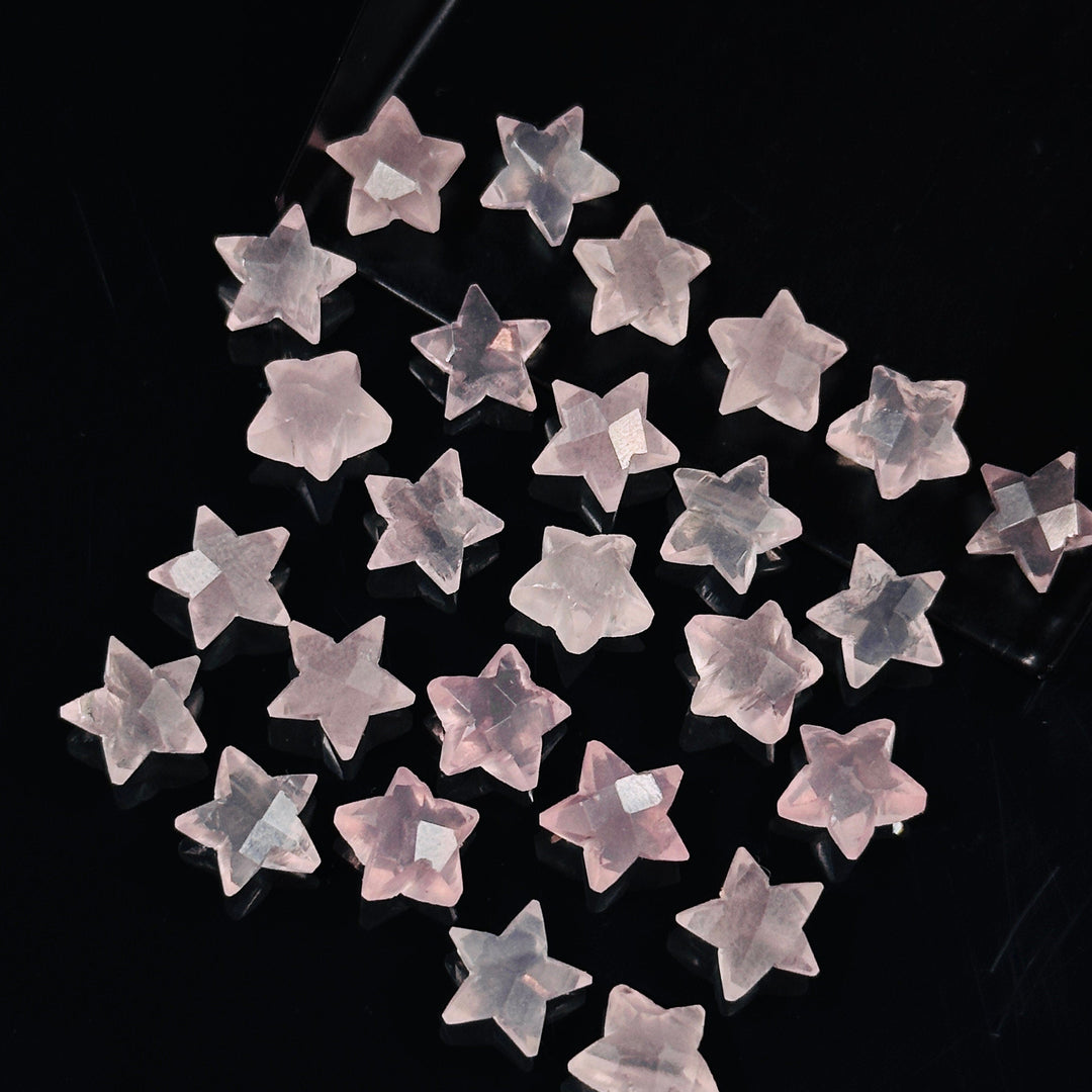 Miniature Stars, Natural Rose Quartz Faceted Carved Star Beads, Star Shape Gemstone for Jewelry, 8 mm Star Shape Briolette's, Star Charms