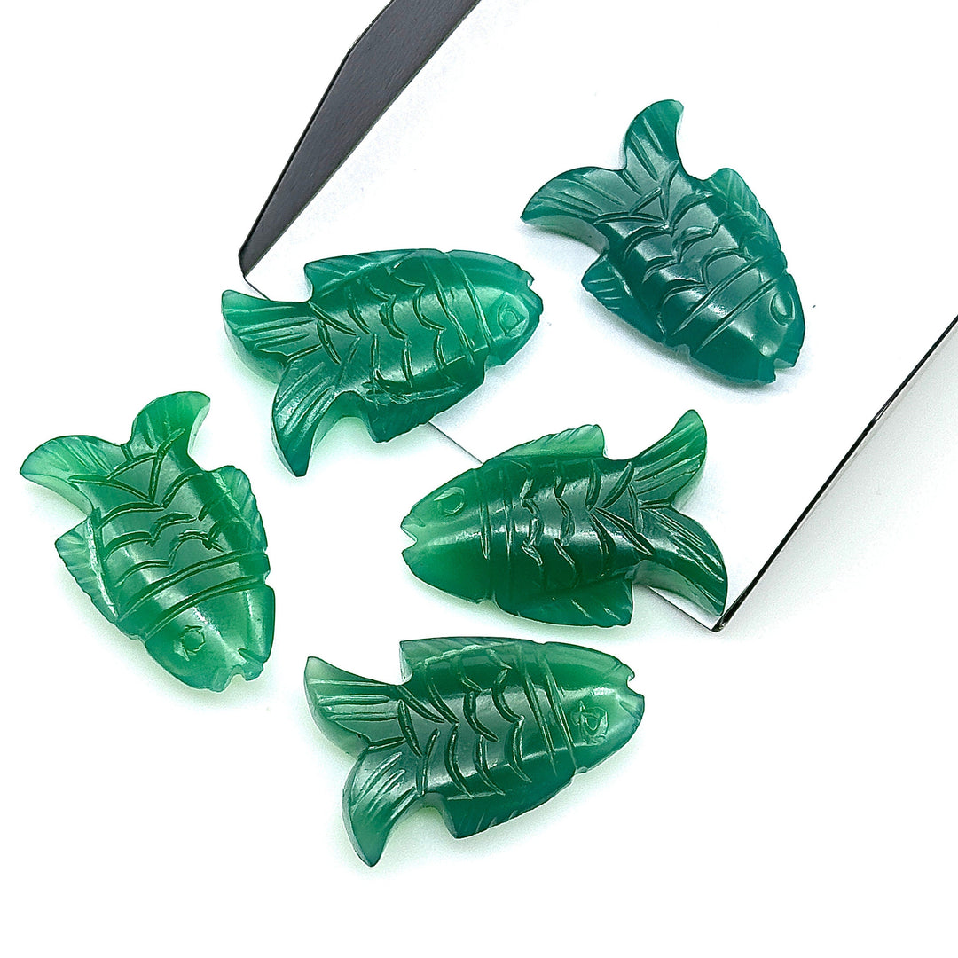 Natural Green Onyx Carved Fish Shape Gemstone, Hand Carved Fish Shape Gemstone, Jewelry Making Gemstones, 17X26 MM, Blue Fish Charm Pendant