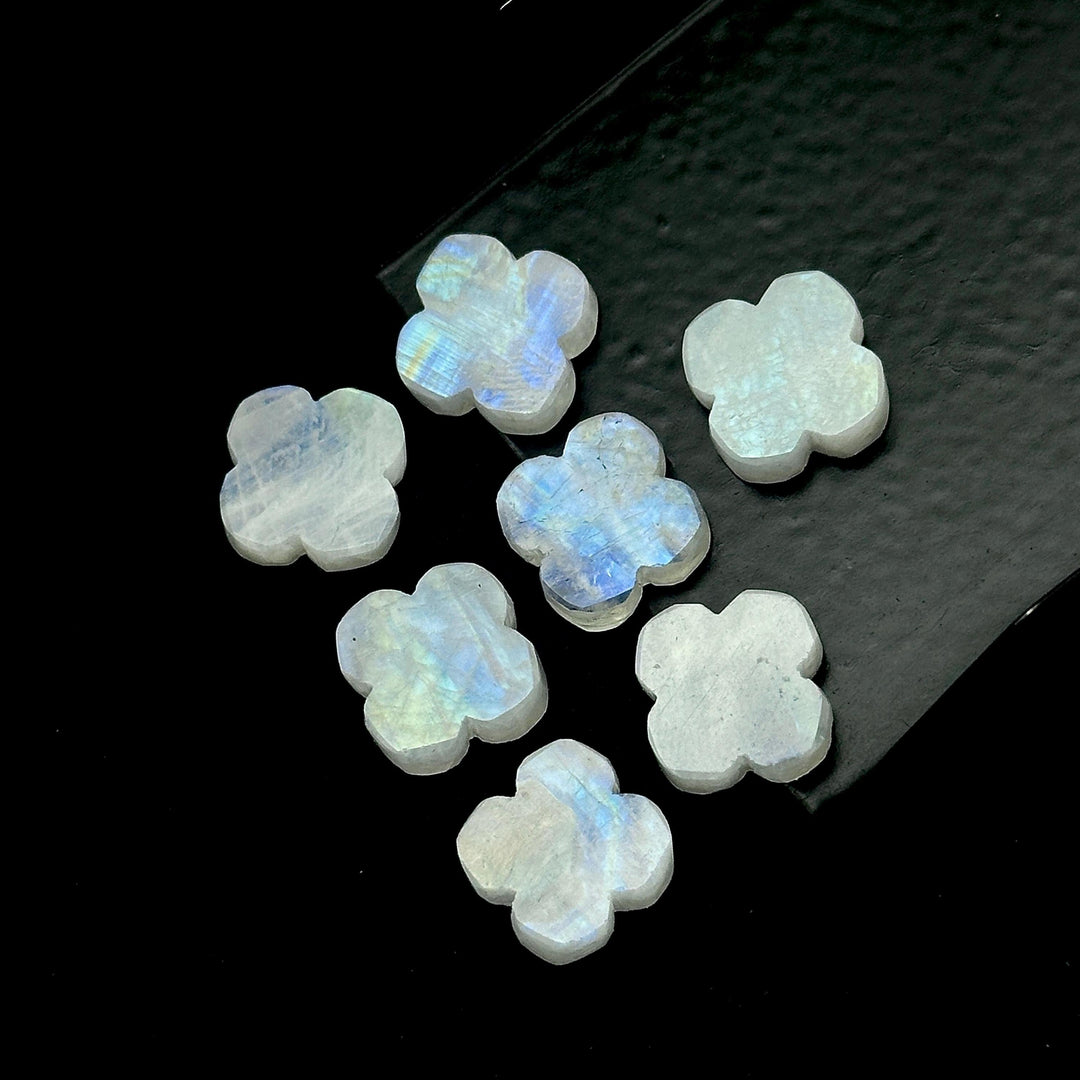Natural Rainbow Moonstone Clover Shape Beads, AAA Moonstone Four Leaf Clover Shape Gemstone, Loose Wholesale Beads for Jewelry, 12 MM