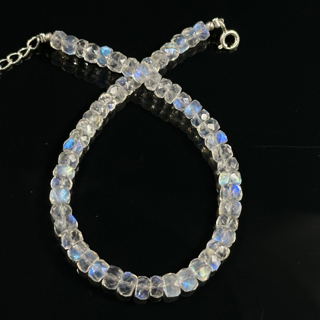 Top Quality Rainbow Moonstone Beads Bracelet, Natural Blue Flash Beads Bracelet, White Rainbow Bracelet, Gemstone Silver Anklet For Girls
