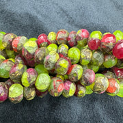 Faceted Neon Copper Turquoise Rondelle Beads: Green & Pink, 8-10mm, 4 Inch