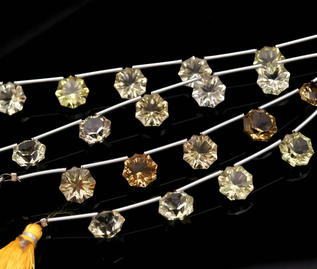 Natural Lemon Quartz Faceted Cut Flower Beads, Lemon Quartz Round Cut Beads for Jewelry Making, 10 MM, 5 Pcs