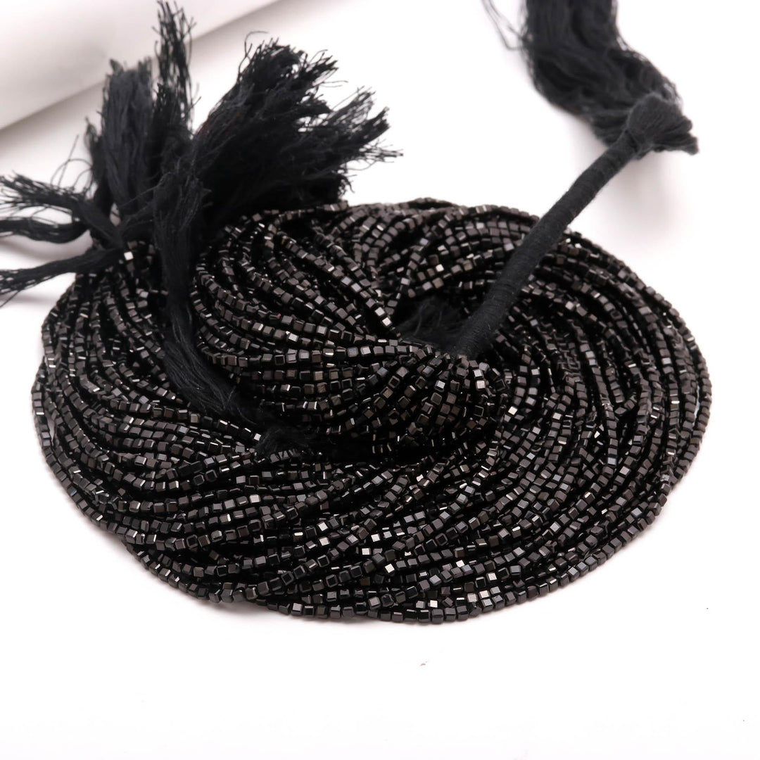 Genuine Black Spinel Box Shape Beads, AAA Black Spinel Gemstone Beads, 12 Inches Cube Shape Faceted Loose Beads for Jewelry Making, 3 MM
