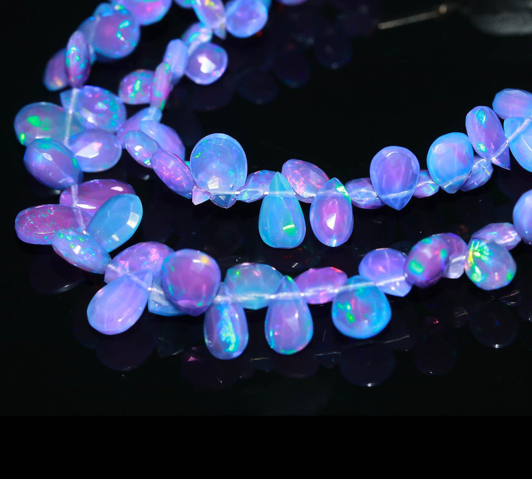 Purple Ethiopian Opal Pear Shape Beads, AAA Fire Ethiopian Opal Faceted Pear Beads, Purple Opal Gemstone Beads, 7-9 MM Jewelry Beads