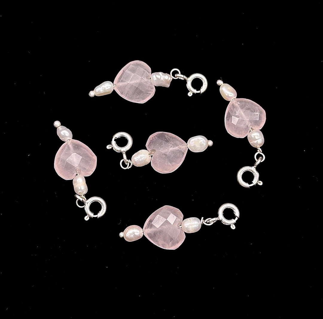 925 Silver Charms, Natural Rose Quartz and Pearl Handmade Charm for Jewelry, Rose Quartz Heart Silver Charms, Gemstone Beads, Craft Making