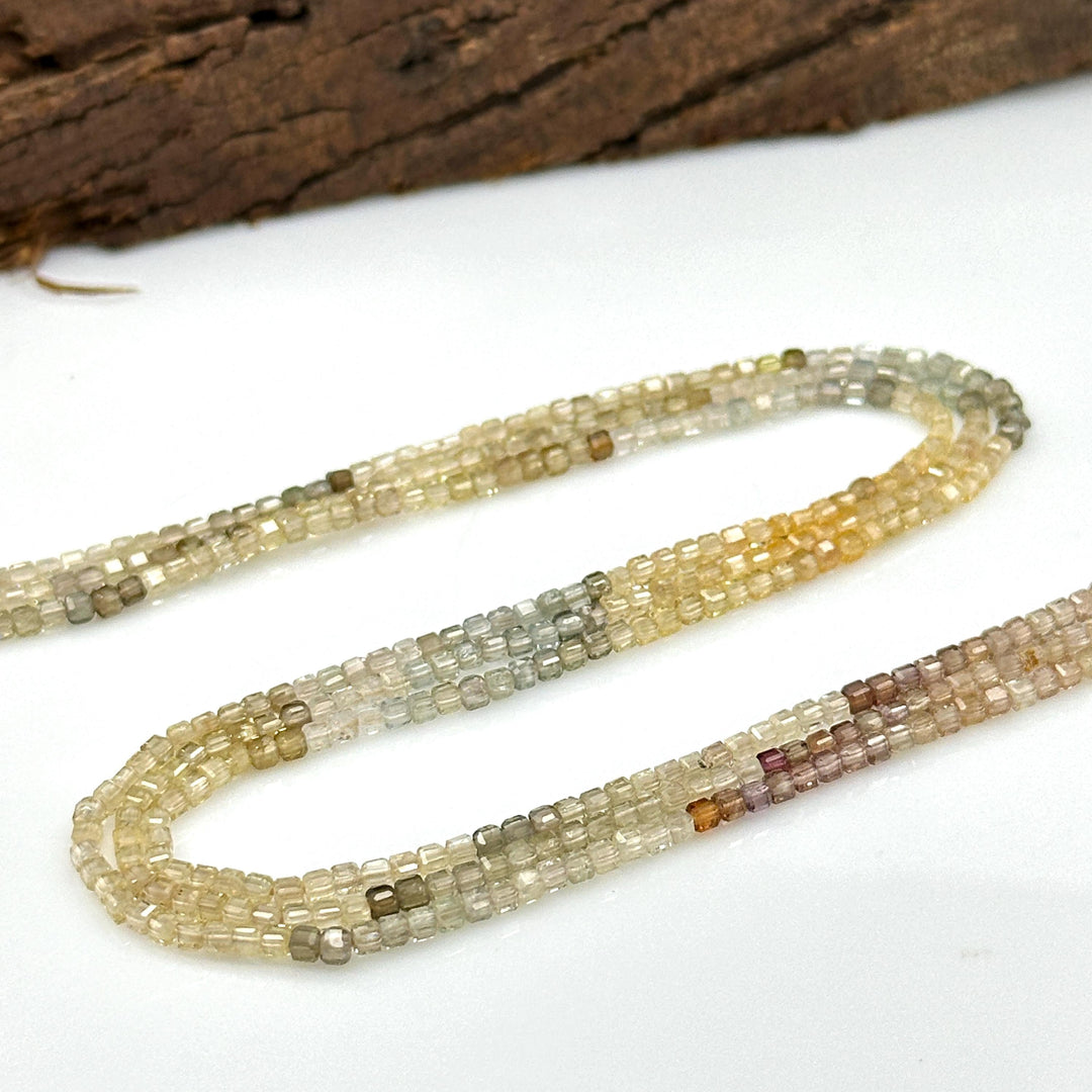 Multi Zircon Box Beads: 3mm Cube Gemstone Strand, 13 Inch