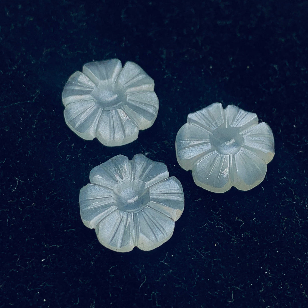 2,3,4,5 Pcs Natural Grey Moonstone Hand Carved Flower Shape, Carved Flower Shape Gemstone For Jewellery, Flower Shape Gemstone, 12 mm
