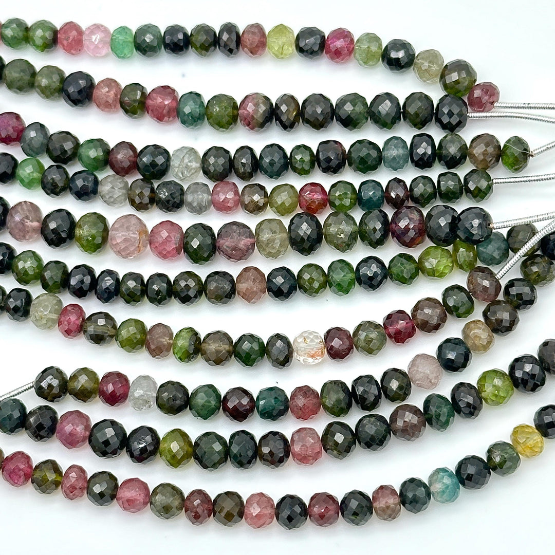 Dark Tourmaline Faceted Round Beads, Natural Multi Tourmaline Faceted Beads, 6 - 6.5 MM Mix Tourmaline Beads For Jewelry, 4 Inch Strand