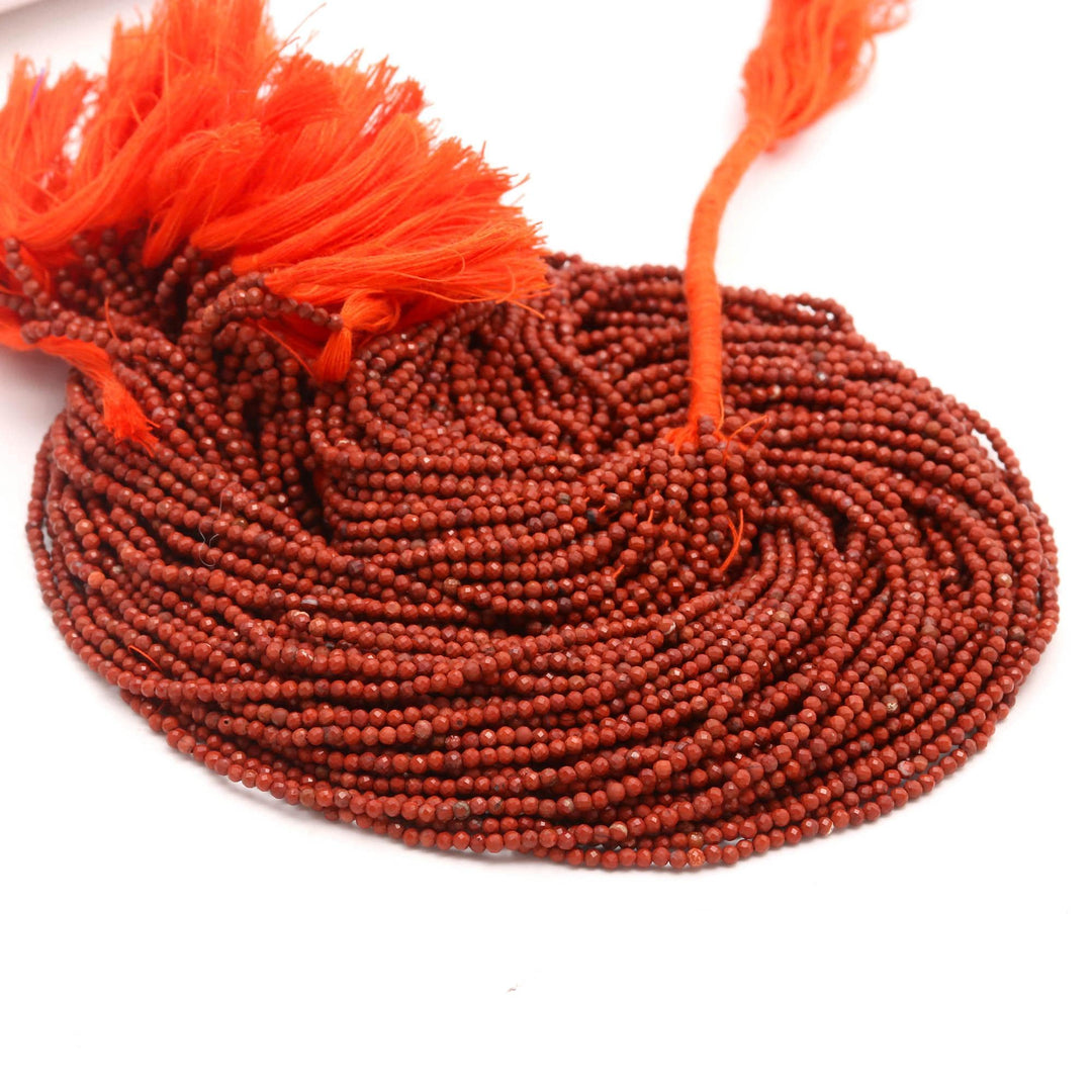 Natural Red Jasper Round Beads, Micro Faceted Jasper Mini Beads, 2 MM Beads for Jewelry, 13 Inches, Wholesale Beads